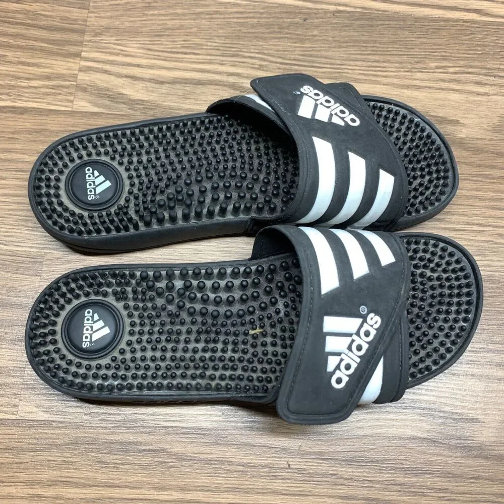 Adidas Youth Adissage Slides Boys Size 8 EU 42 Black White Massage Hook and Loop